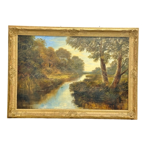 44 - A large oil painting on canvas by Charles Henry Passey (1818-1895) River Through the Forest. 91x59cm... 