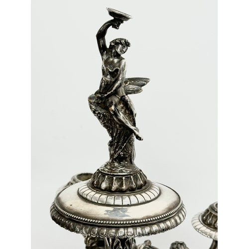 16 - A large exceptional quality mid 19th century silver plated Neo Classical style candelabra, mounted o... 