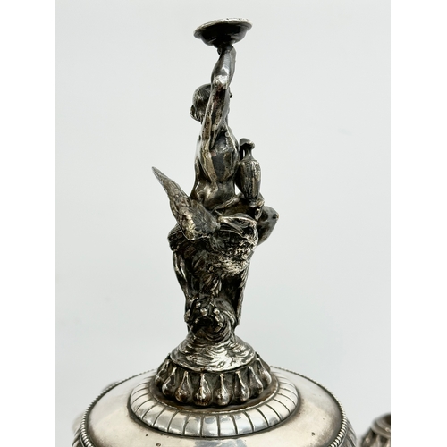 16 - A large exceptional quality mid 19th century silver plated Neo Classical style candelabra, mounted o... 