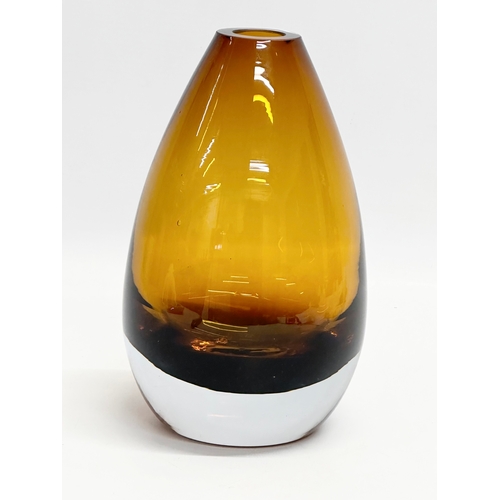 62 - A Swedish ‘Torpedo’ Amber Glass vase by Seda. 11x20.5cm