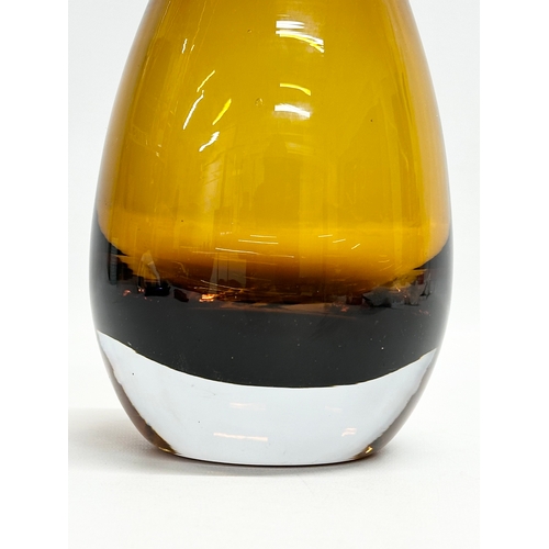 62 - A Swedish ‘Torpedo’ Amber Glass vase by Seda. 11x20.5cm