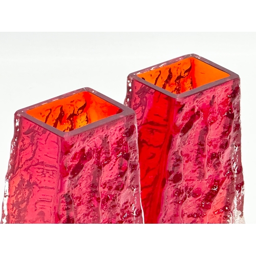 46 - A pair of Textured Bark ‘Coffin’ vases designed by Geoffrey Baxter for Whitefriars. 8x5x13cm