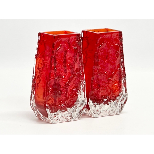 46 - A pair of Textured Bark ‘Coffin’ vases designed by Geoffrey Baxter for Whitefriars. 8x5x13cm