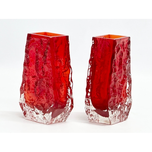 46 - A pair of Textured Bark ‘Coffin’ vases designed by Geoffrey Baxter for Whitefriars. 8x5x13cm