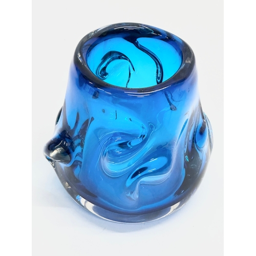 75A - A Blue ‘Knobbly’ Glass vase designed by Geoffrey Baxter for Whitefriars. 13x13cm