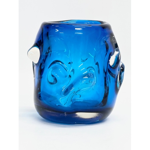 75A - A Blue ‘Knobbly’ Glass vase designed by Geoffrey Baxter for Whitefriars. 13x13cm