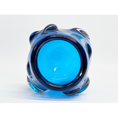 75A - A Blue ‘Knobbly’ Glass vase designed by Geoffrey Baxter for Whitefriars. 13x13cm