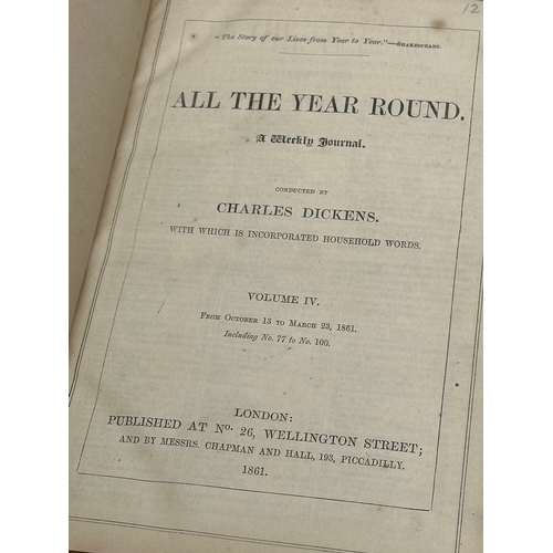 227 - A collection of 19th century books. Mysteries of Paris, volumes I,II,III. All the Year Round IV, 186... 