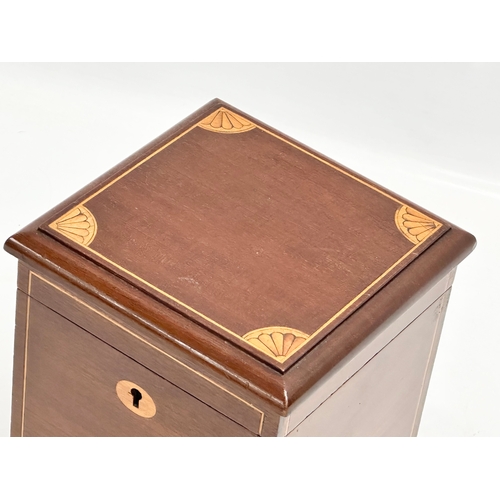 145 - An Edwardian inlaid mahogany tea caddy. 15x15x15cm