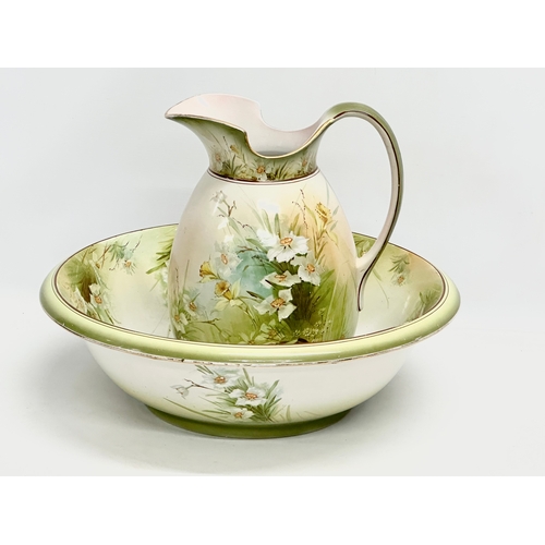 557 - A Clementson Bros ‘Beatrice’ wash jug and bowl. 43x13cm