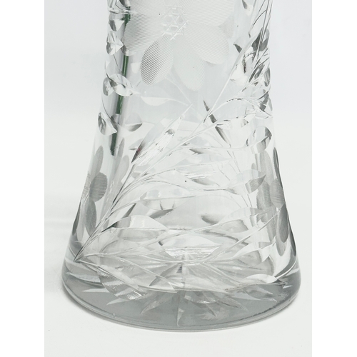 150 - A large early 20th century good quality cut glass vase with etched sunflowers. Circa 1910. 31cm