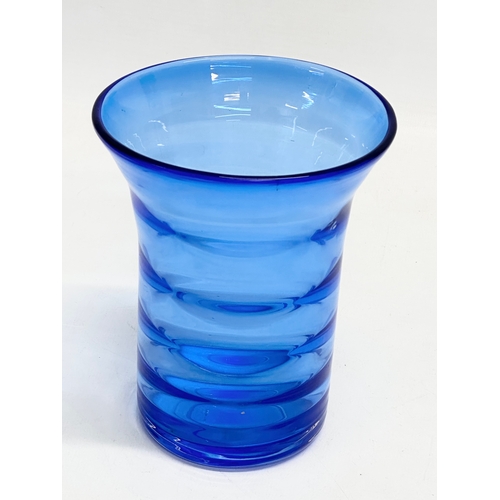 132 - A 1930’s Art Deco blue swirl glass vase. 12x14cm