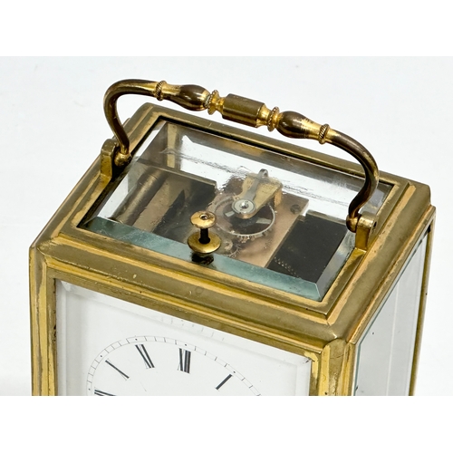 30 - A rare mid 19th century Henry Marc brass Time Repeater Carriage Clock with 4 bevelled glass panels a... 