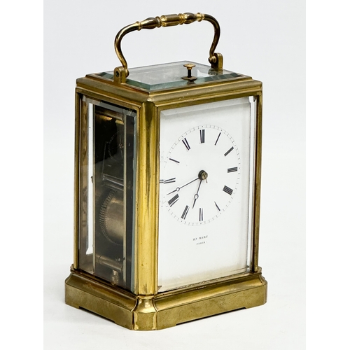 30 - A rare mid 19th century Henry Marc brass Time Repeater Carriage Clock with 4 bevelled glass panels a... 