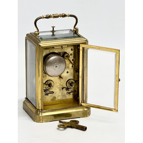 30 - A rare mid 19th century Henry Marc brass Time Repeater Carriage Clock with 4 bevelled glass panels a... 