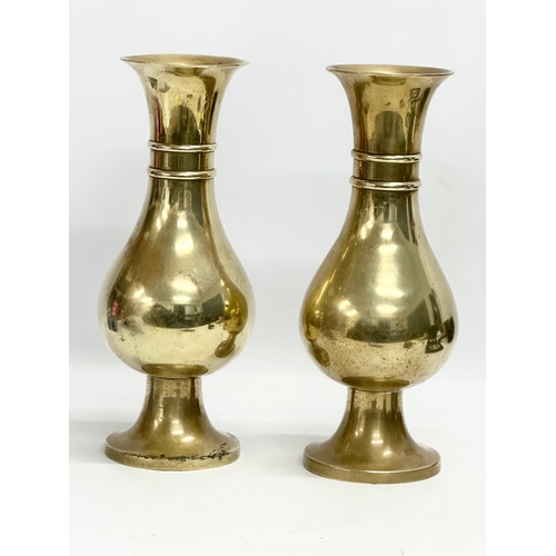 31 - A pair of large late 19th century English brass 2 ringed vases. Circa 1880-1900. 30.5cm