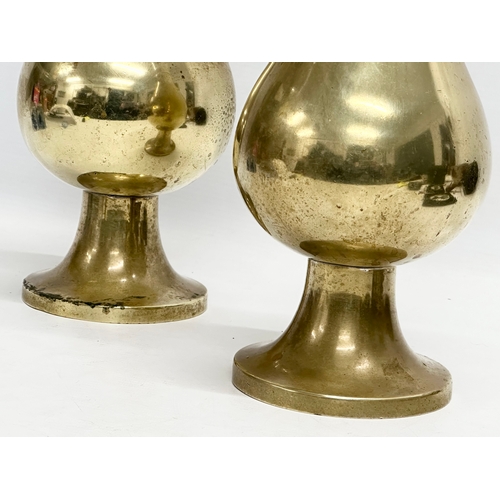 31 - A pair of large late 19th century English brass 2 ringed vases. Circa 1880-1900. 30.5cm