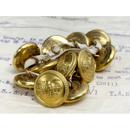 119 - British Navy. James Gieve & Sons naval buttons, circa 1904-1916. With belts and Naval Message.