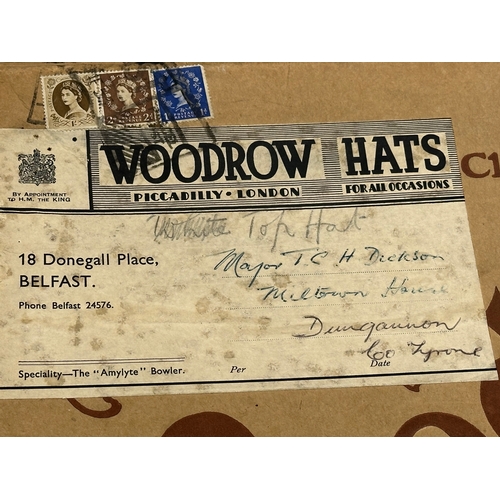 40 - Major Tom C..H. Dickson. A Woodrow top hat with original box. Purchased by Major Tom Dickson in Done... 