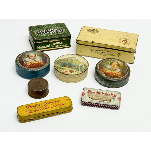 A collection of vintage tins. Wilkinson’s Pontefract Cakes, MacFarlane ...