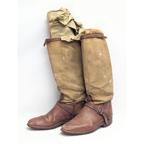 718 - A pair of vintage horse riding / equestrian trousers and a pair of vintage horse riding boots.