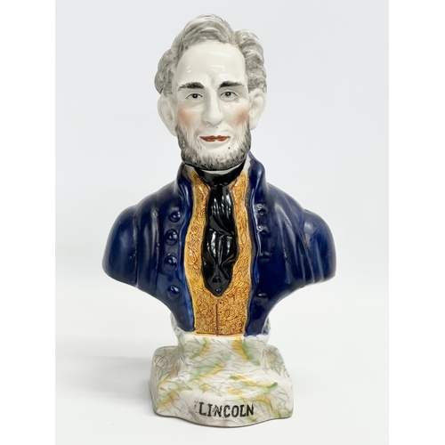 769 - A vintage Staffordshire pottery bust of President Abraham Lincoln. 14x24cm.