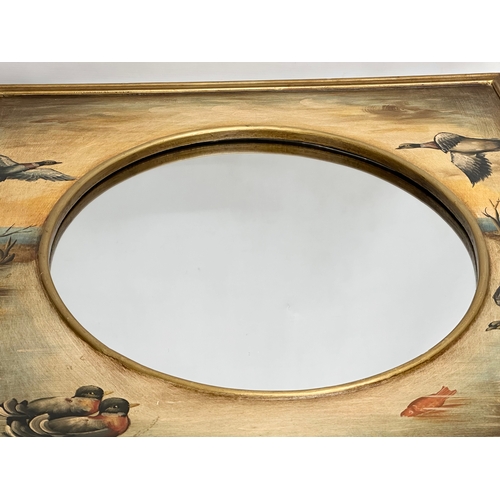 767 - A large good quality gilt framed mirror with painted ducks and birds in flight. 77x88cm C