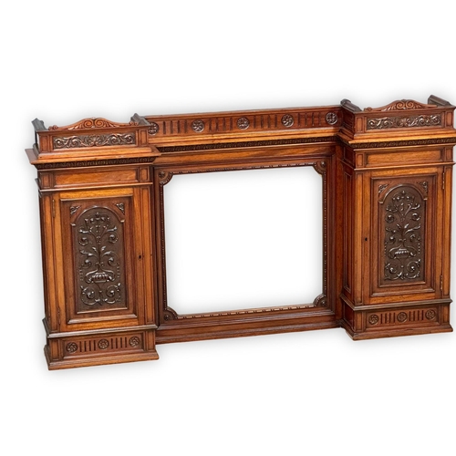 1145 - A large late Victorian carved walnut mirror back over-mantle/wall hanging cabinet. Circa 1880. 150x2... 