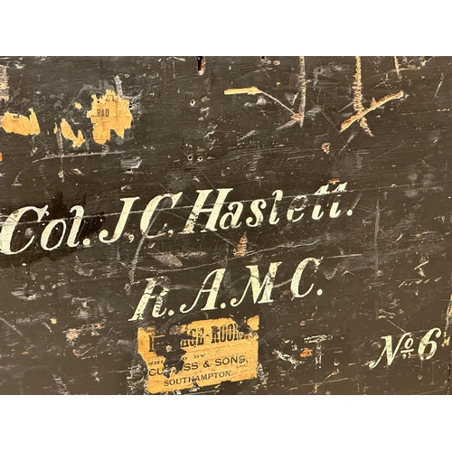 119B - A large 19th century Connaught Rangers campaign travel trunk. Lt Col J.C. Haslett. 91x57x62cm