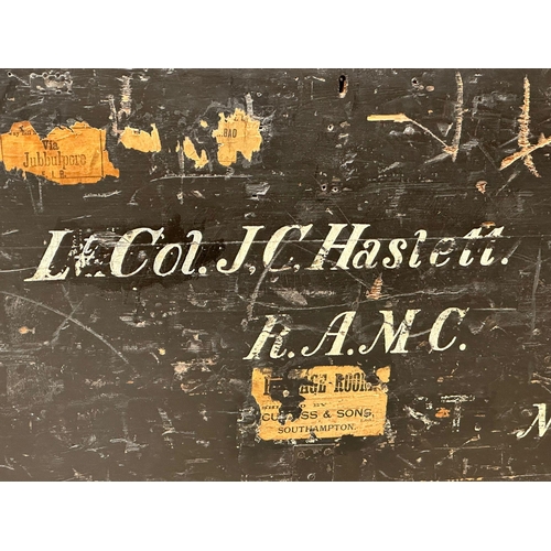 119B - A large 19th century Connaught Rangers campaign travel trunk. Lt Col J.C. Haslett. 91x57x62cm