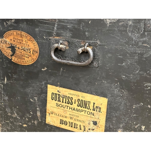 119B - A large 19th century Connaught Rangers campaign travel trunk. Lt Col J.C. Haslett. 91x57x62cm