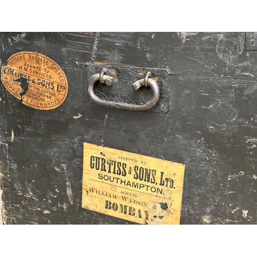 119B - A large 19th century Connaught Rangers campaign travel trunk. Lt Col J.C. Haslett. 91x57x62cm