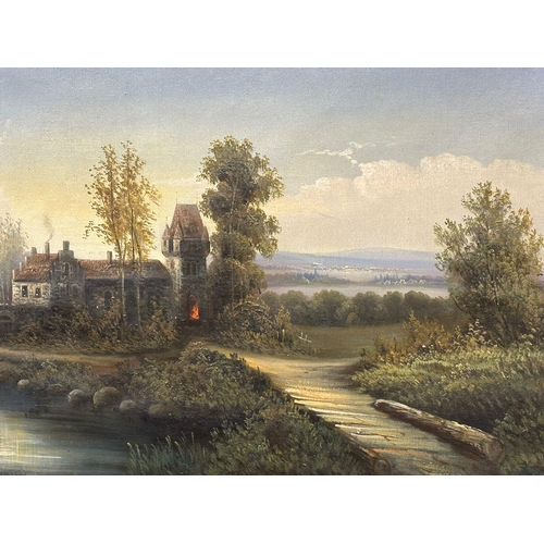 123 - A large 19th century oil painting on canvas by A. Wilkow. Poland. 92x50cm. Frame 125x82cm