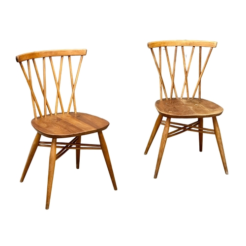 802 - A pair of Mid Century Blonde Elm & Beech ‘Model 376’ dining chairs by Ercol. 1960’s. 1