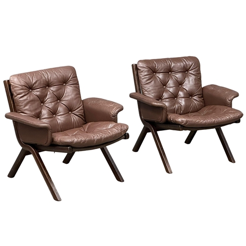 803 - A pair Norwegian Mid Century ‘Uno’ leather armchairs by Ekornes. Possibly designed by Ingmar Relling... 