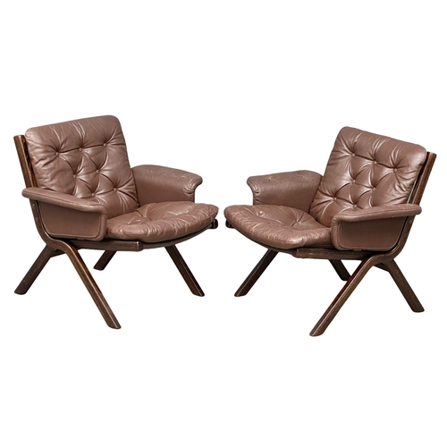 803 - A pair Norwegian Mid Century ‘Uno’ leather armchairs by Ekornes. Possibly designed by Ingmar Relling... 