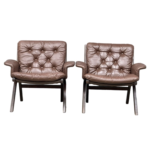 803 - A pair Norwegian Mid Century ‘Uno’ leather armchairs by Ekornes. Possibly designed by Ingmar Relling... 