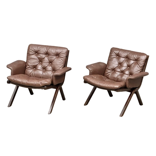 803 - A pair Norwegian Mid Century ‘Uno’ leather armchairs by Ekornes. Possibly designed by Ingmar Relling... 