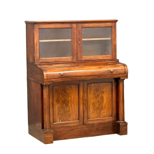 880 - A Mid 19th Century mahogany piano top bureau bookcase with Doric columns, 107cm x 59cm x 137cm  6