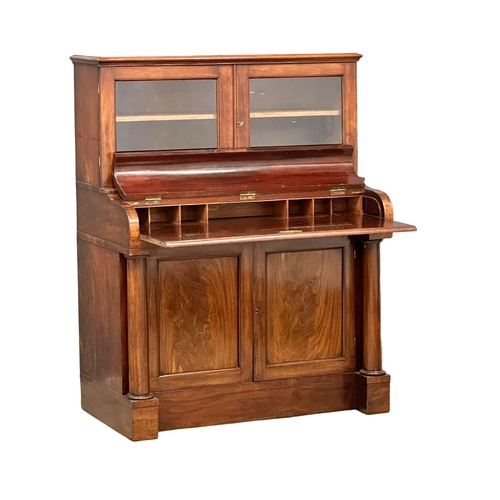 880 - A Mid 19th Century mahogany piano top bureau bookcase with Doric columns, 107cm x 59cm x 137cm  6