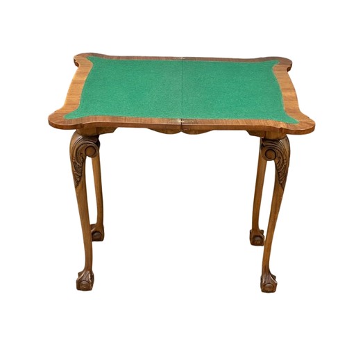 872 - A George III style Burr Walnut turnover games table on ball & claw feet. 76cm x 42cm x 74cm 3