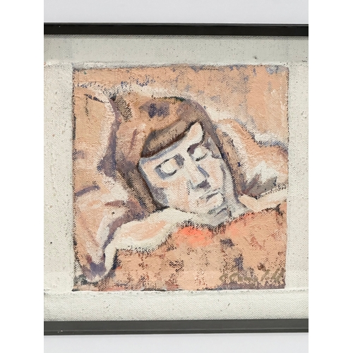 103A - An oil painting by Con Campbell ‘Woman Sleeping’ 20x20cm. Frame 33x33cm S