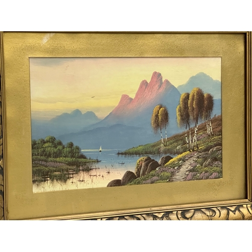 796 - 2 early 20th century oil painting in gilt frames. 40x25cm. Frames 59x44cm