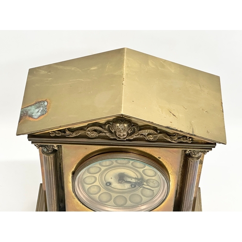 13 - A large late 19th century French brass mantle clock by AD Mougin Deux Medailles. With pendulum. 28.5... 