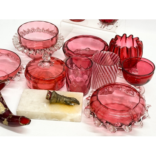 164 - A collection of Victorian Ruby and Cranberry Glass. Damaged.