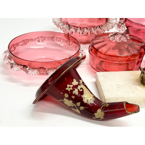 164 - A collection of Victorian Ruby and Cranberry Glass. Damaged.