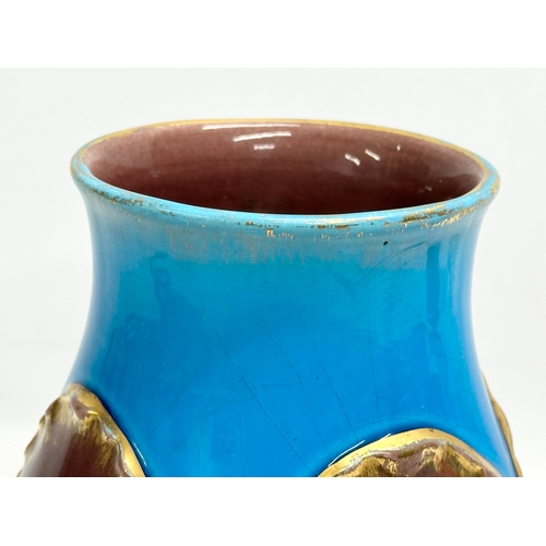 98 - An Early 20th Century French Majolica vase by Sarreguemines. Circa 1900-1920. 14x22cm