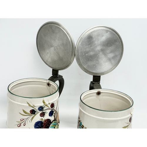 165 - A pair of very large Early/Mid 20th Century Italian enamelled tankards with pewter lids. Mancioli Po... 