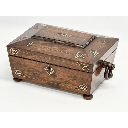 21 - A Regency rosewood and Mother of Pearl sarcophagus shaped sewing box. Early 19th Century. Circa 1810... 