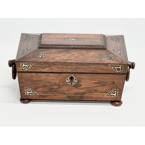 21 - A Regency rosewood and Mother of Pearl sarcophagus shaped sewing box. Early 19th Century. Circa 1810... 